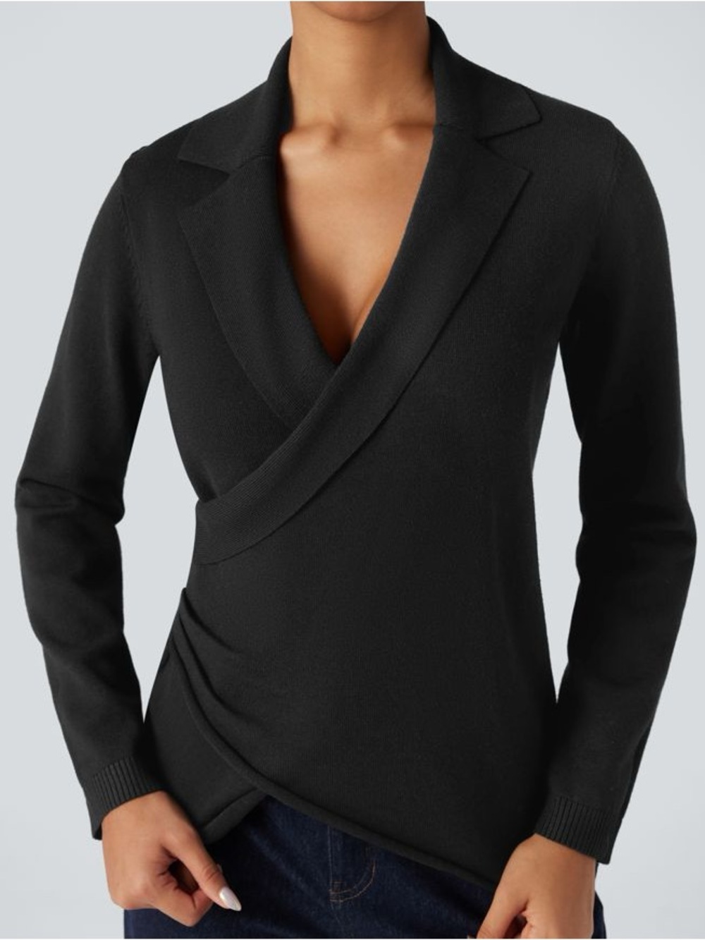 Halara Black Wrap Front Twist Top Long Sleeve NWT Size M